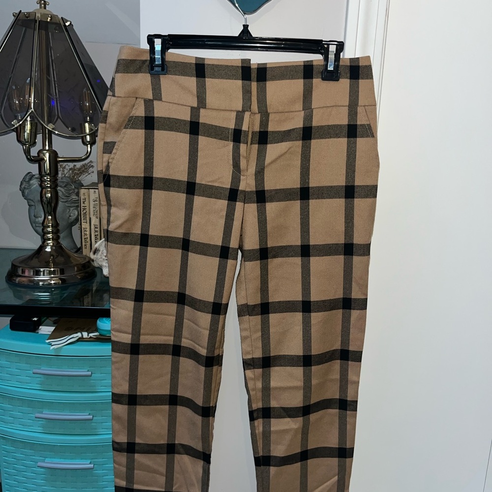 7th Avenue Tan and Black Plaid Pants